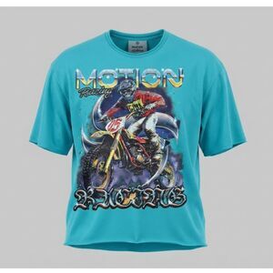 Motion Studios Racing T-Shirt Mens 2XL NWOT Turquoise Motocross Rare Graphic